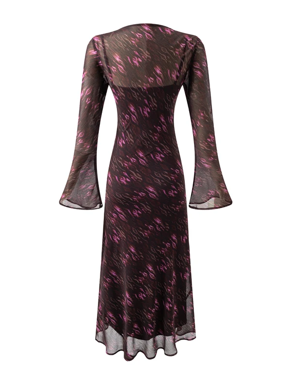 Sukienka damska w stylu retro z kwiatowym wzorem, asymetryczna, długa, z okrągłym dekoltem, dopasowana, francuska elegancja, poliester, odzież codzienna.