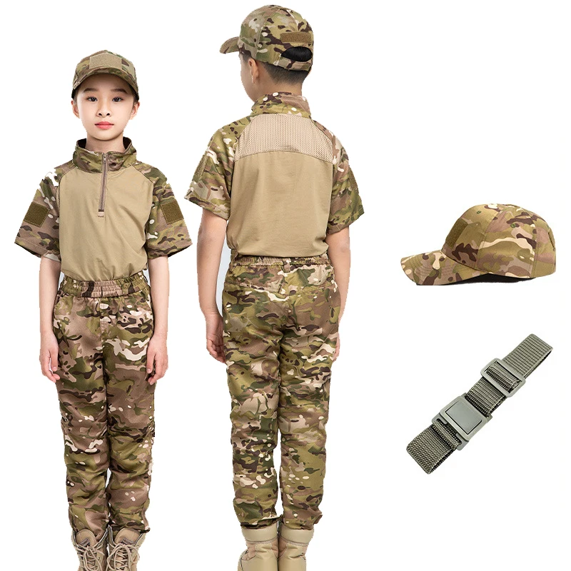 Children'S Adult Camouflage Tactical T-Shirt Suit Outdoor Hiking Mountaineering Camping Adventure Combat Training Clothing Top