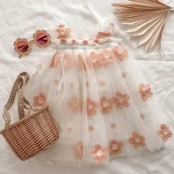 Baby Girl Tutu Dress Birthday Strap Dress Girl Clothes Summer Embroidery Flower Princess Mesh Tulle Dresses Kid Party Wholesale
