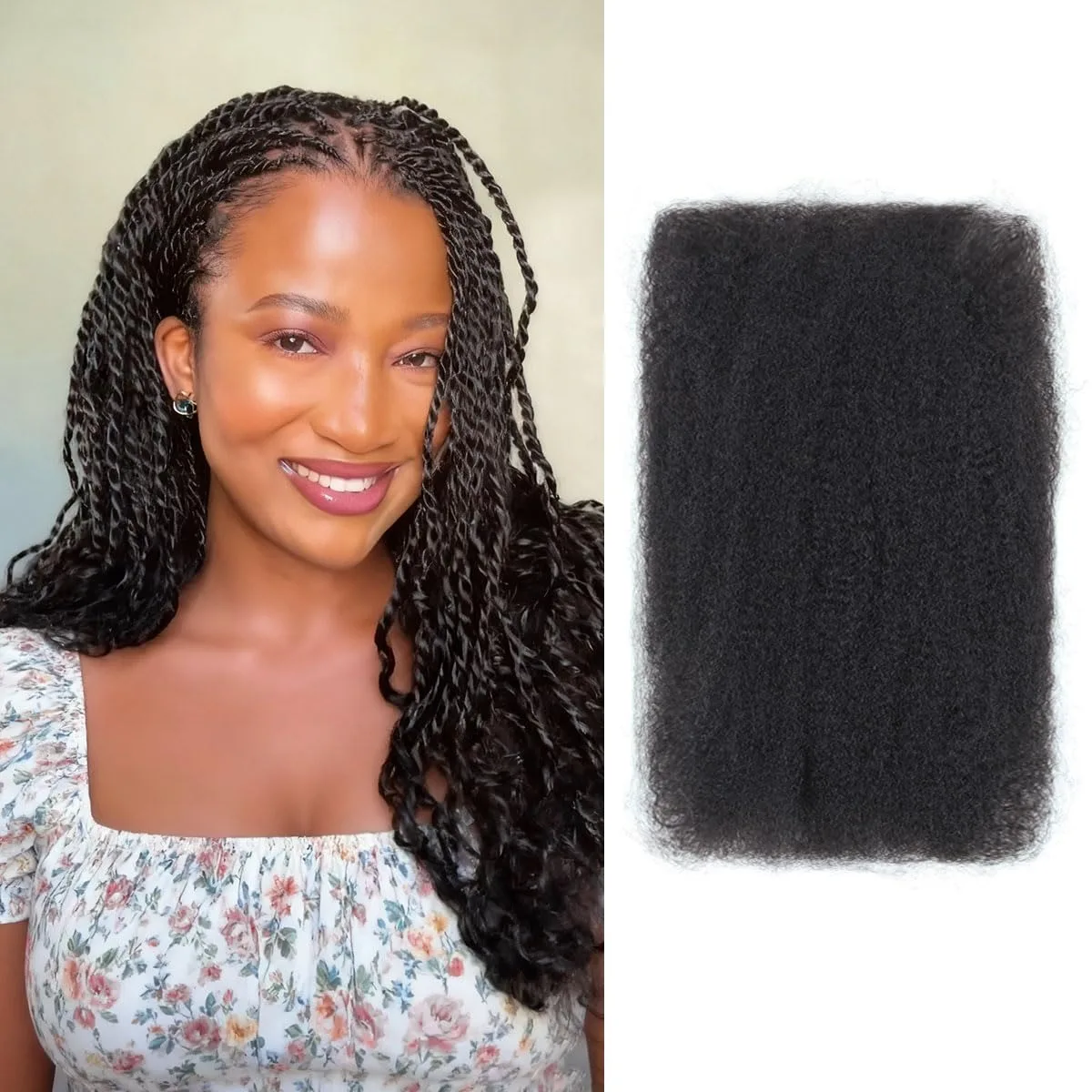

Afro Kinkys Bulk Human Hair, 18 Inch 50 Gram Soft 4C Afro Kinky-Curly Human Hair Bulk for Twist Dreadlocks Extensions Repair Loc