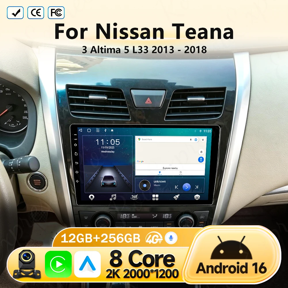 

Автомагнитола Android 16 для Nissan Teana 3 Altima 5 L33 2013-2018: Мультимедийный видеоплеер, навигация GPS, беспроводной Auto Carplay, 4G