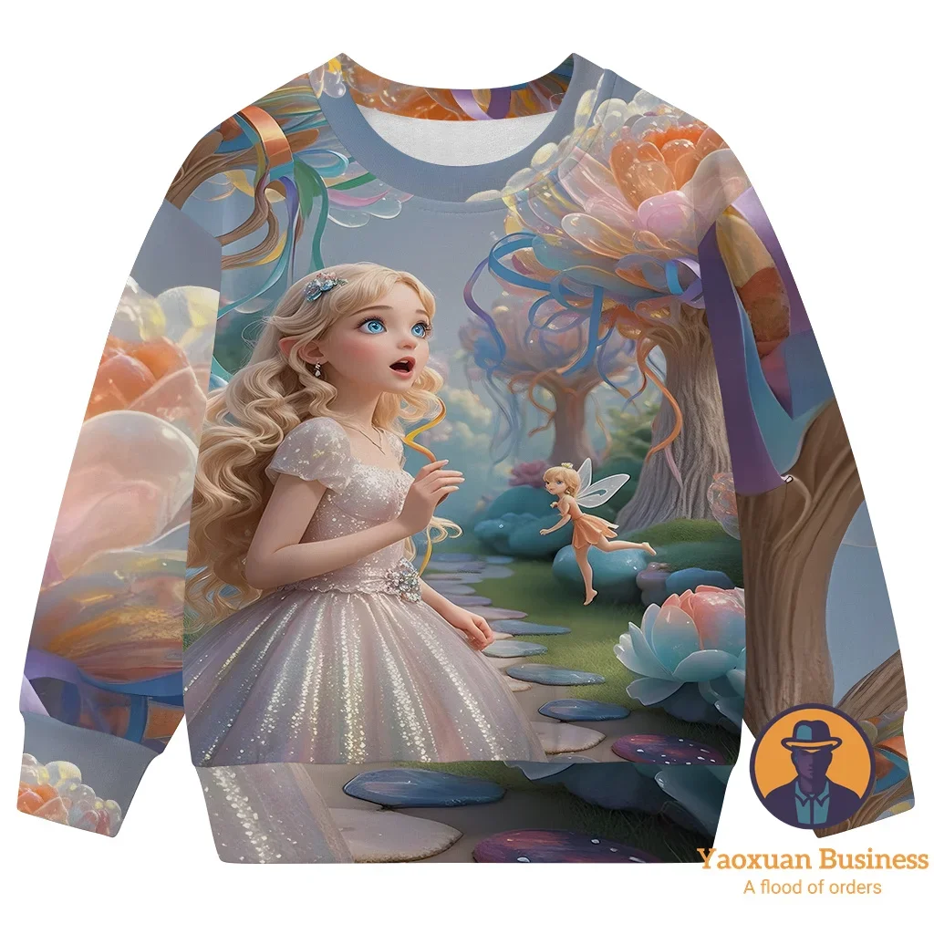 

Модный белый свитшот с круглым вырезом с 3D мультяшным принтом «Алиса в стране чудес» для мальчиков и девочек, 2021, милый теплый ветрозащитный осенний свитшот