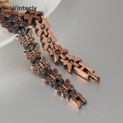 Vinterly Magnetic Bracelet Pure Copper Butterfly Chain Link 11mm Magnet Therapy Arthritis Relief Health Energy Jewelry for Women