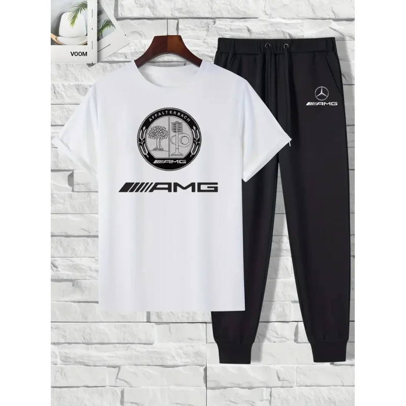 طقم مرسيدس بنز الجديد لعام 2025 للربيع والصيف، طقم قميص وسروال طويل مكون من قطعتين، كاجوال وعصري