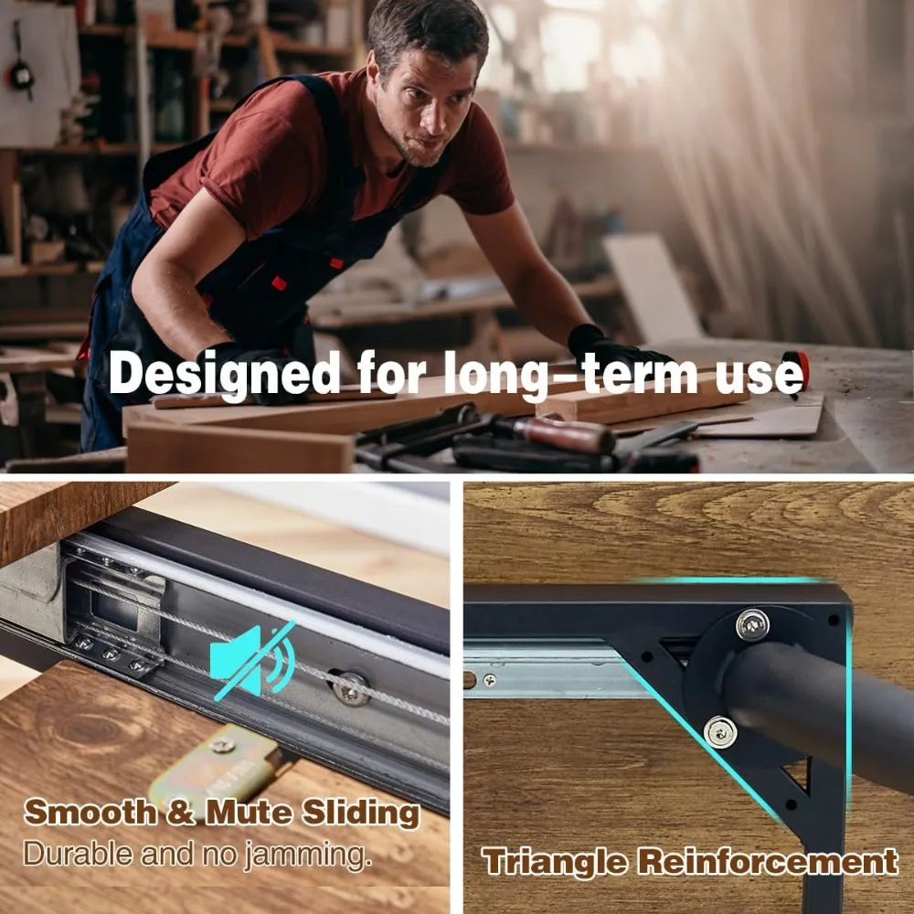 طاولة طعام قابلة للتمديد تتسع لـ 4 6 8 أشخاص، طاولة غرفة طعام خشبية قابلة للتوسيع مقاس 59 بوصة - 75 بوصة بأرجل قوية، طاولات مطبخ مستطيلة #3