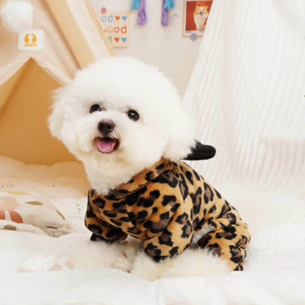 Leopard Fleece Soft Dog Jumpsuits Winter Warm Pet Clothing for Dogs Pajamas Pet Hoodies Coat Chihuahua Teddy Costume Ropa Perro