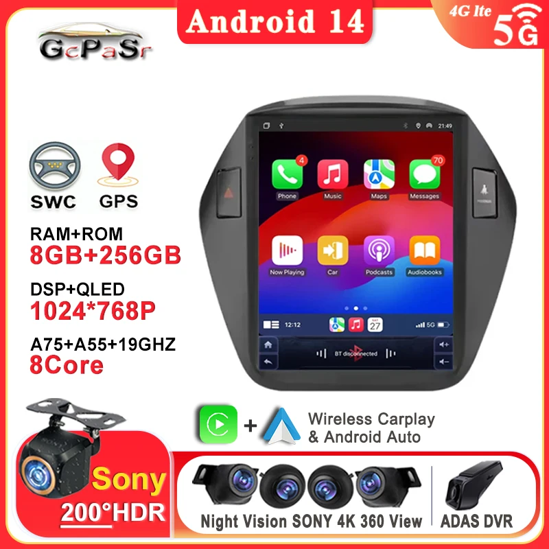

9.7 inch Android 14 For Hyundai IX35 Tucson 2009 - 2015 Auto Radio Multimedia Head Unit GPS BT Stereo Touch Screen DVD Carplay