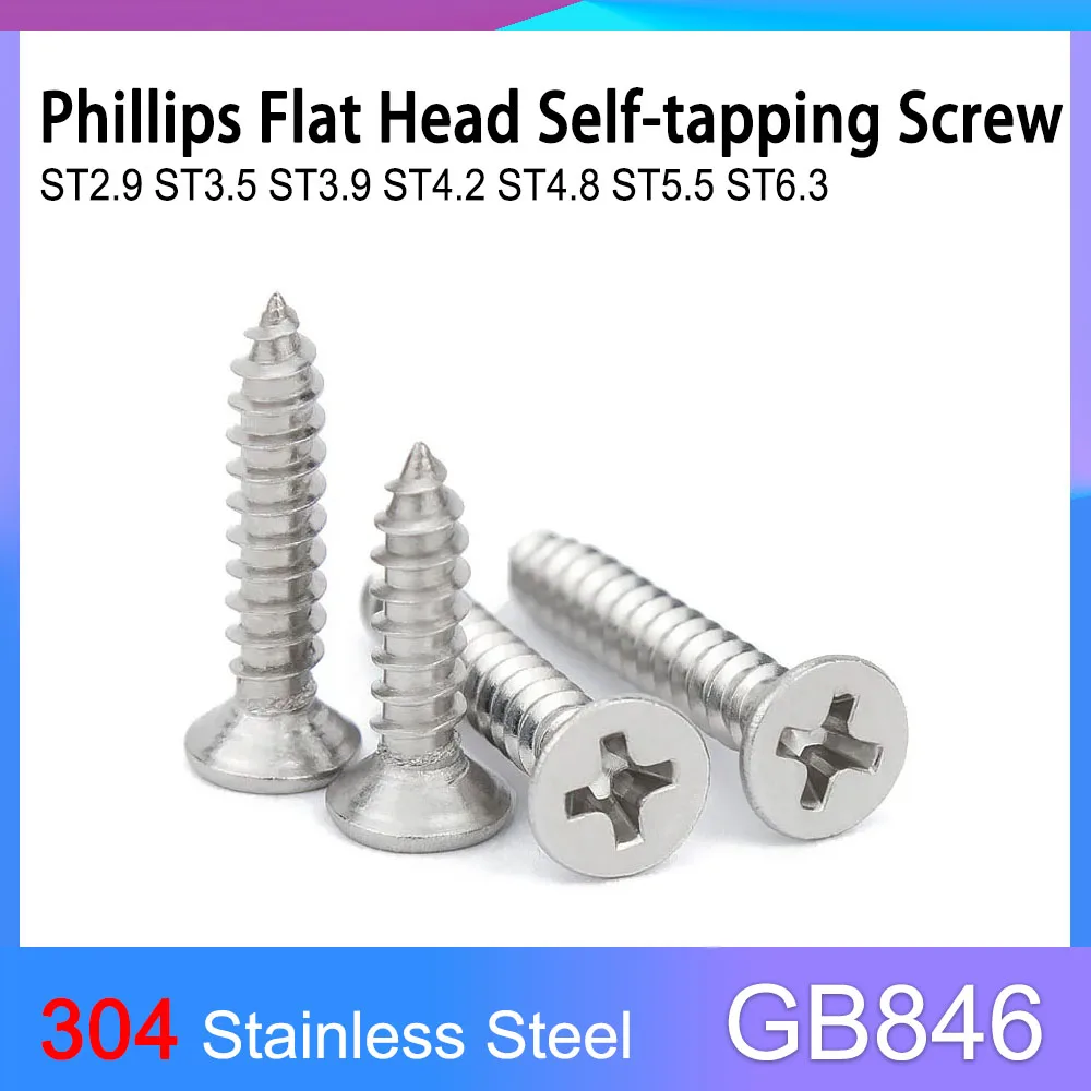 

GB846 304 Stainless Steel Cross Phillips Flat Countersunk Head Self-tapping Screw M2.9 M3.5 M3.9 M4.2 M4.8 M5.5 M6.3