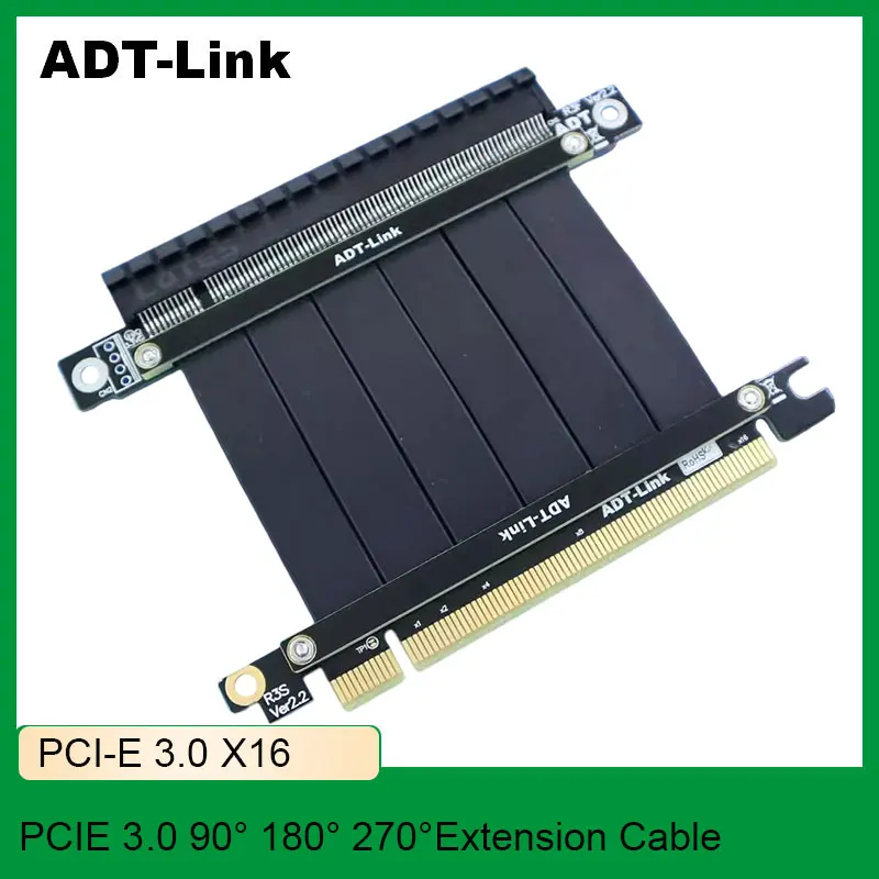 

ADT-Link PCIE 3.0 X16 90 ° 180 ° 270 ° Удлинительный кабель для RTX 3060 X99 с вертикальным креплением для графического процессора Гибкий кабель NVIDIA Ethereum