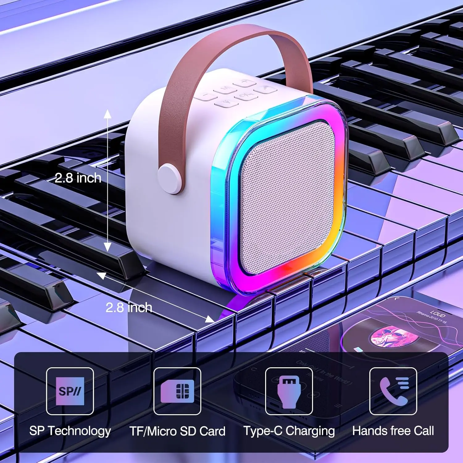 آلة كاريوكي للأطفال والكبار، ميكروفون كاريوكي صغير محمول مزود بتقنية البلوتوث ومكبر صوت للغناء مع ميكروفونين لاسلكيين وإضاءة، ألعاب f