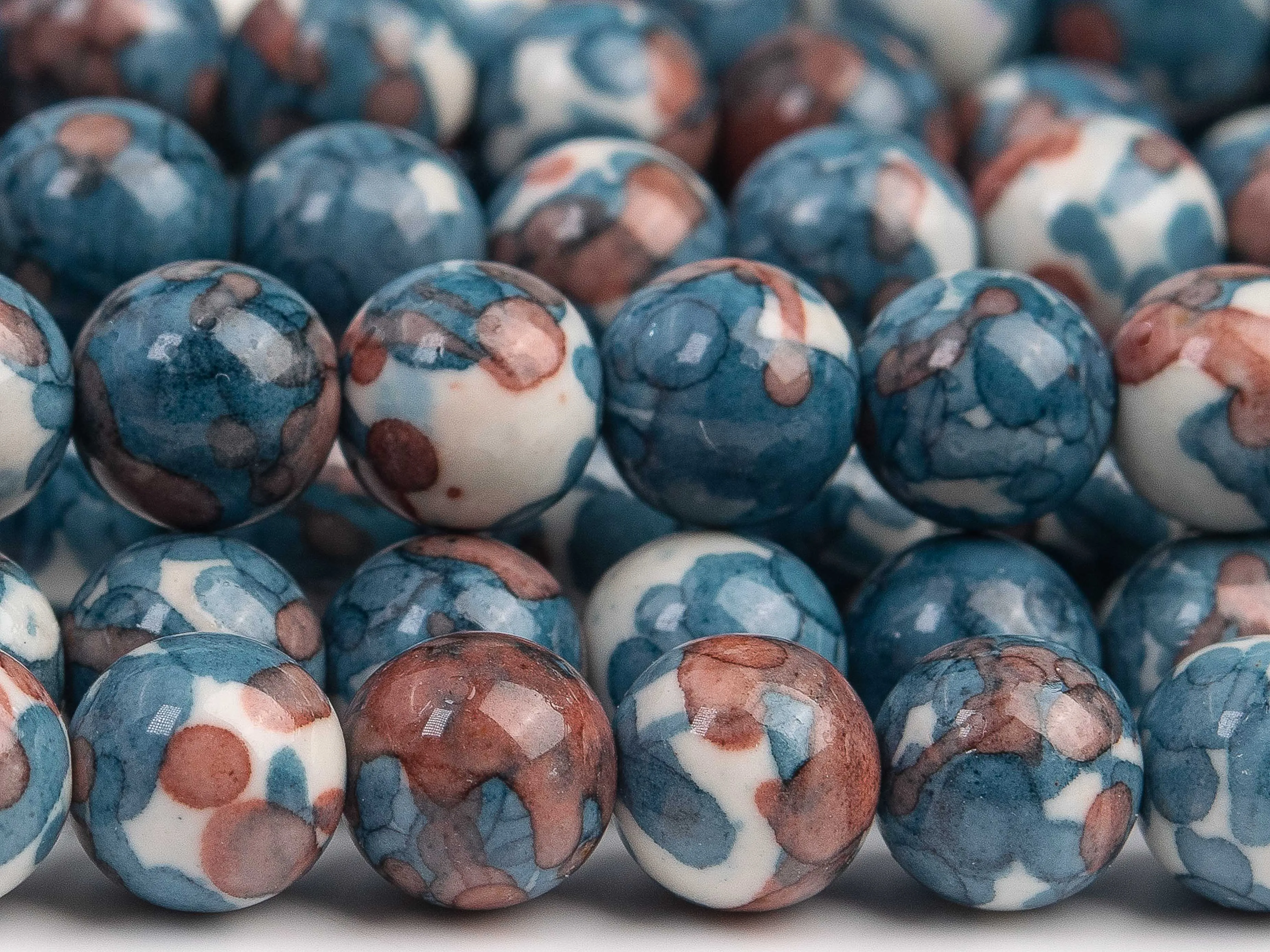 Ink Blue & Orange Rain Flower Jades Loose Beads Round Shape Size Options 4/6/8/10/12mm for Jewelry Making