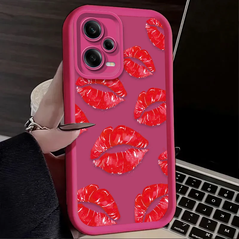 Funda de beso de labios rojos sexys para Xiaomi Redmi Note 13 12 11 Pro Plus 4G 5G 12S 11S 10S 10 9 9S Redmi 14C 13C 12C A3 12 funda de silicona