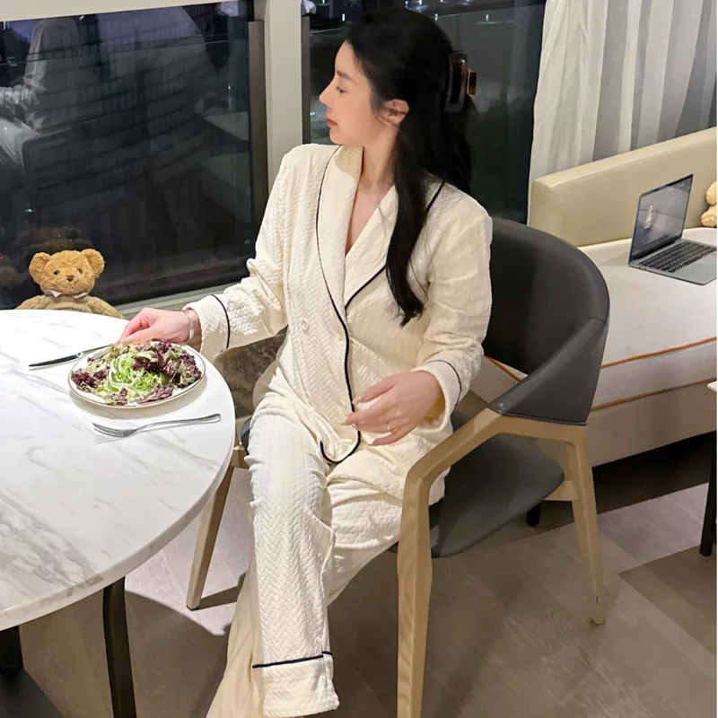 2025 Autumn Winter Warm Velvet Flannel Long Sleeve Pants Women Two Piece Set Pajamas Causal Button Nightgown Sleepwear Nighty