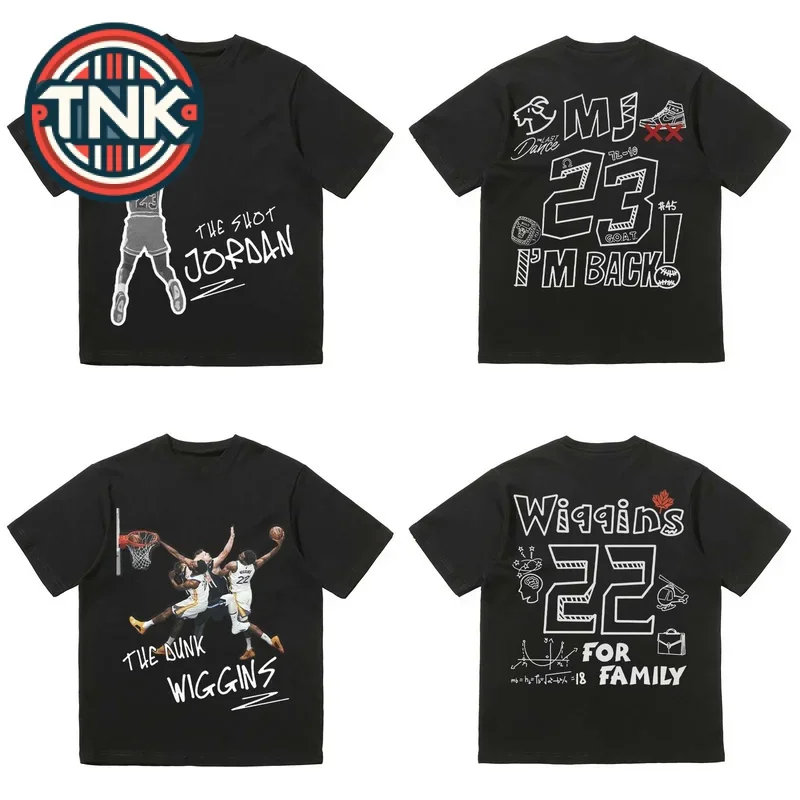 

100% cotton men's T shirt fashion brand casual sports loose Y2K tops NBA basketball stars James funnly Print Short Sleeve Tee