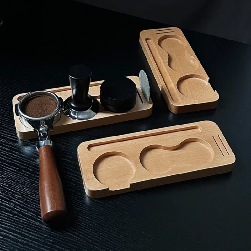 51/53/58mm Wooden Coffee Tamper Mat Station Stand Coffee Portafilter Organizer Espresso Distribution Lever Filter Screen Holder