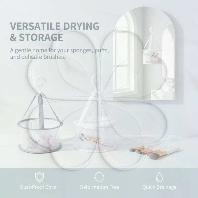 Hanging Mesh Storage Basket With Cover Strong Hook For Storing Beauty Sponges Small Items Bathroom Bedroom