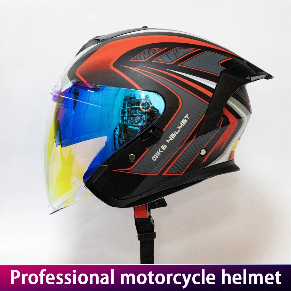 

DOT Certified Motorcycle Helmet with Inner Mirror Couple Dual Lens Biker Safety Cap Three-Quarter Helmet