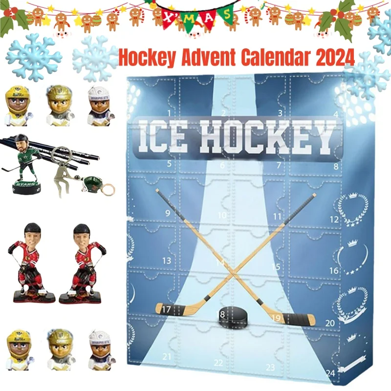 1 PC Hockey Advent Calendar 2024 with 24 Little Doors Funny 24 Day Hockey Countdown Advent Calendar Home Classroom Office Decor