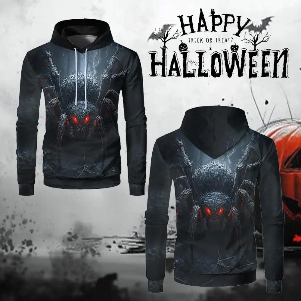 

Fashion Halloween Horror Element Printed Sweatshirt 3D Spider Holiday Party Hooded Sweatshirt Unisex Autumn And Winter Clothing