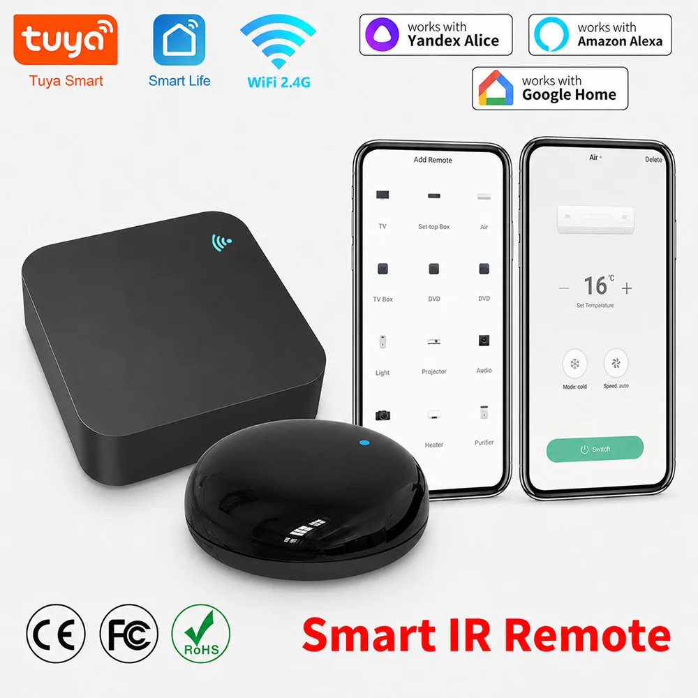 Tuya WiFi Smart IR Remote Universal Air Conditioner TV DVD Control with Temperature Humidity Compatible with Alexa