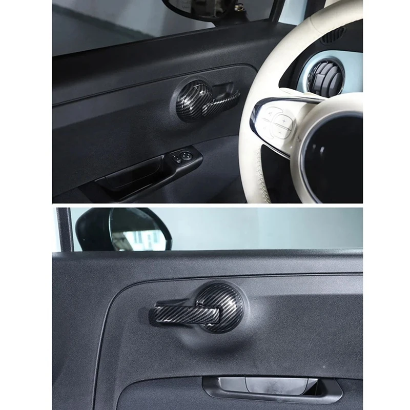 Real Hard Carbon Fiber Car Inner Door Handle Cover Trim For Fiat 500 2008-2023 Abarth 595 695 2012-2023