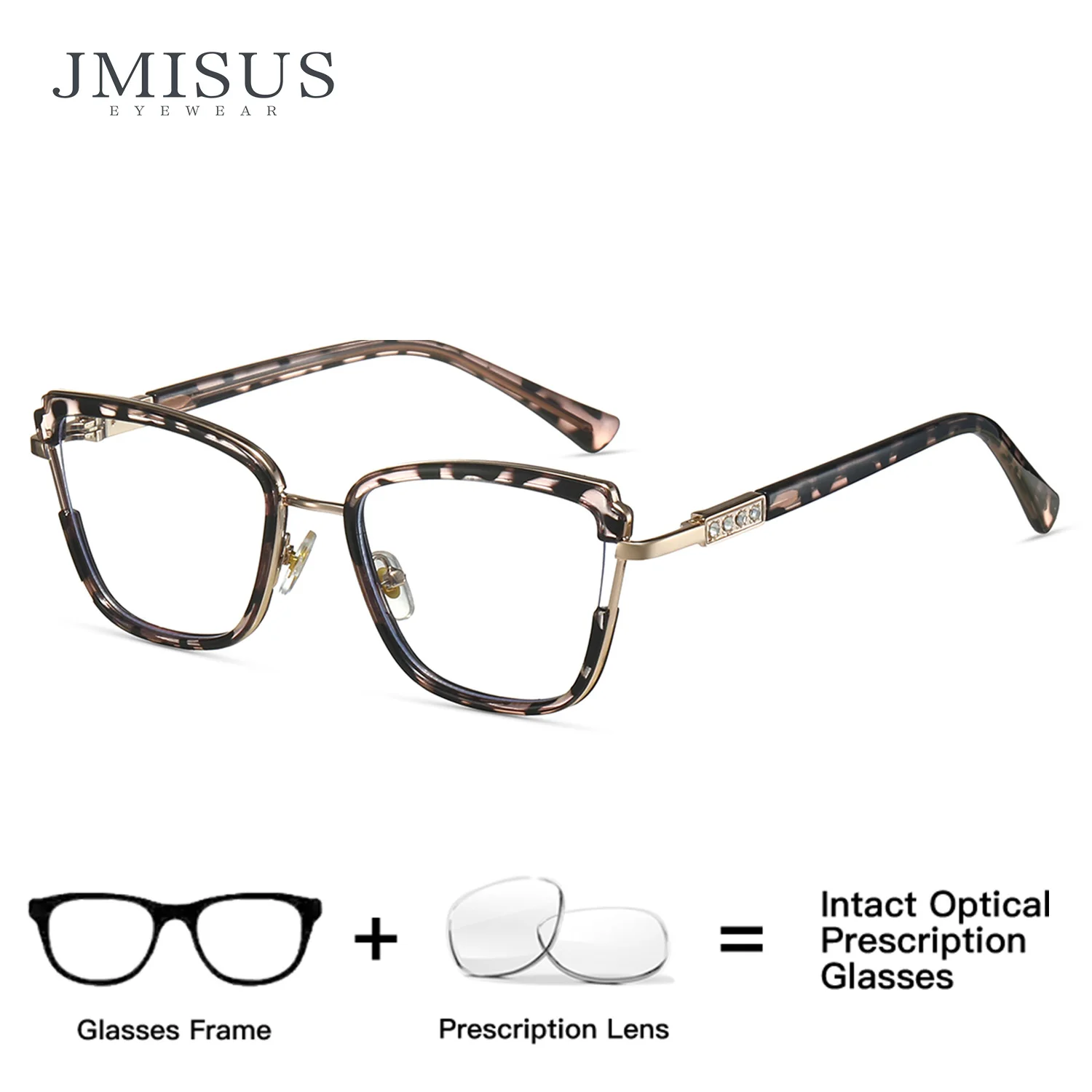 JMISUS Women Fashion Square Progressive Glasses Metal Alloy Anti-Blue Ray Butterfly Multifocal Prescription Eyewear