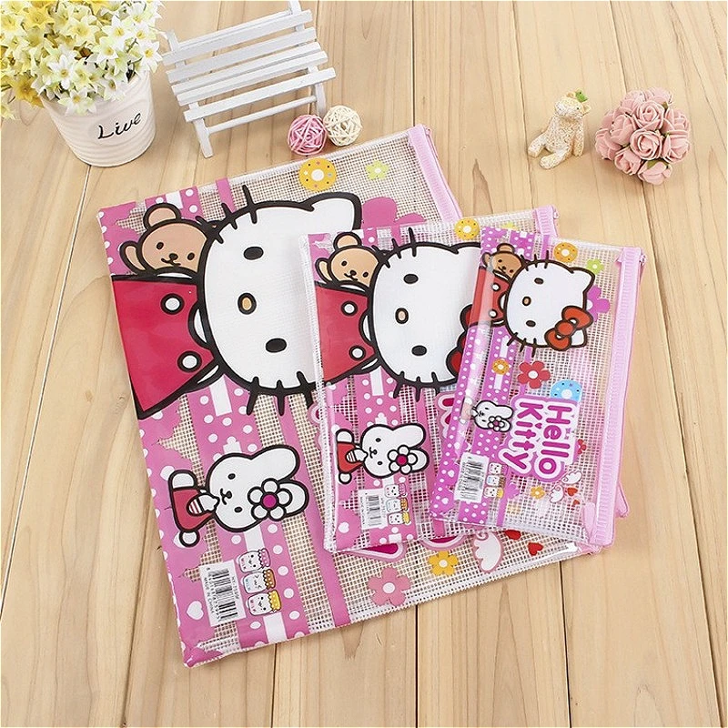 Sanrios Cartoon Character HelloKittys File Bags Cute Girl Heart Student Stationery Pen Bag Cosmetic Bag Zipper Storage Bag Gifts