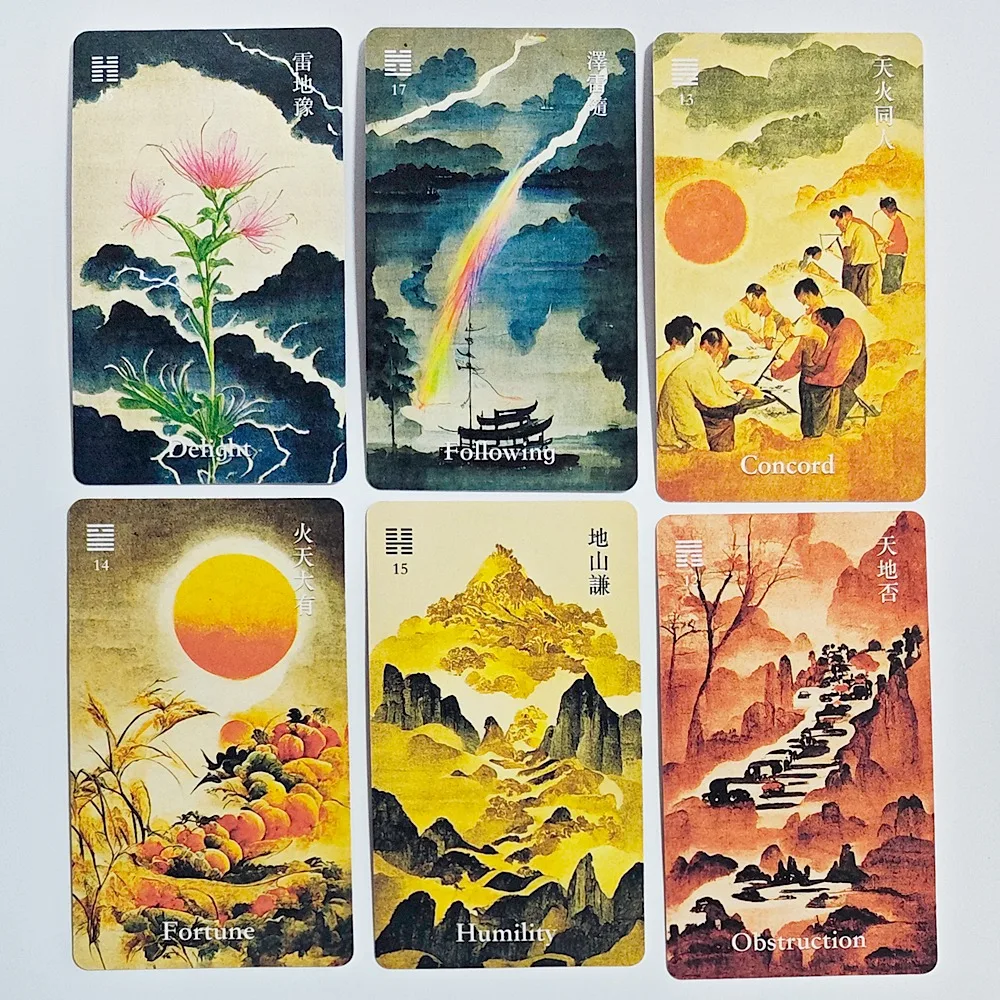 Baraja de oráculos I-Ching de 10,3x6 cm, 64 cartas, estilo tradicional de arte con tinta, herramienta de adivinación china para guía espiritual y meditación