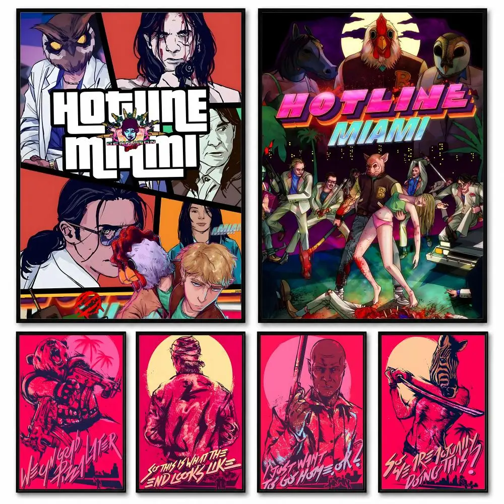 Game H-Hotline miami Poster Room Decor Home Wall Art Printing Waterproof Garage BedRoom Posters Gift
