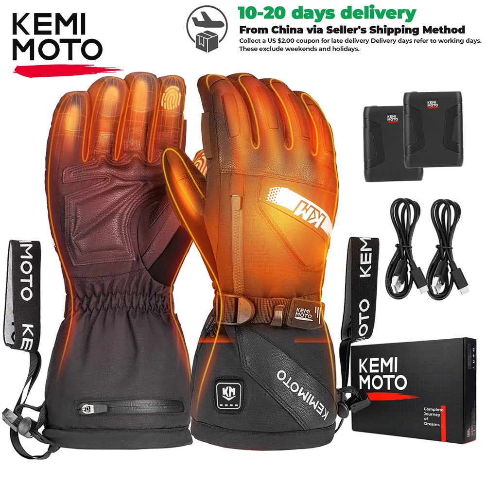 

KEMIMOTO Winter Heated Skiing Gloves Waterproof Touch Screen Men's Women's Snowboard Gloves For Snowmobile Cycling Scooter Moto