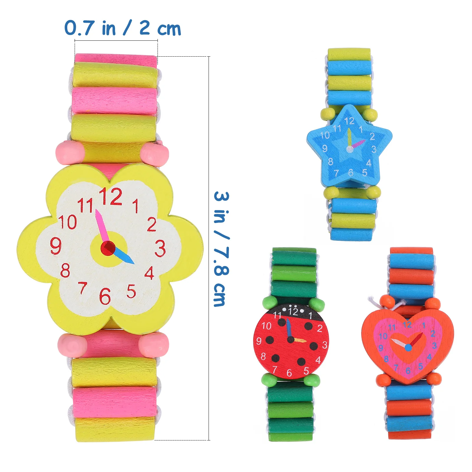 4Pcs Kids Wooden Cartoon Watch Wristband Creative Stretchy Band for Birthday Party Favors Baby Shower Souvenirs