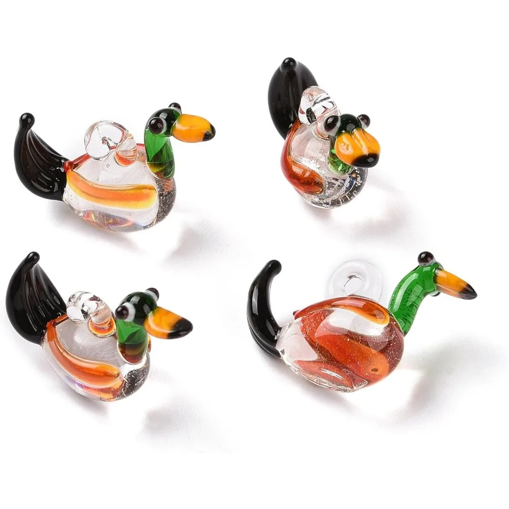 2Pcs Colorful Mandarin Duck Handmade Lampwork Pendants 25x12x17mm Statue Crafts with 3mm Hole Ideal for Jewelry Making and Craft