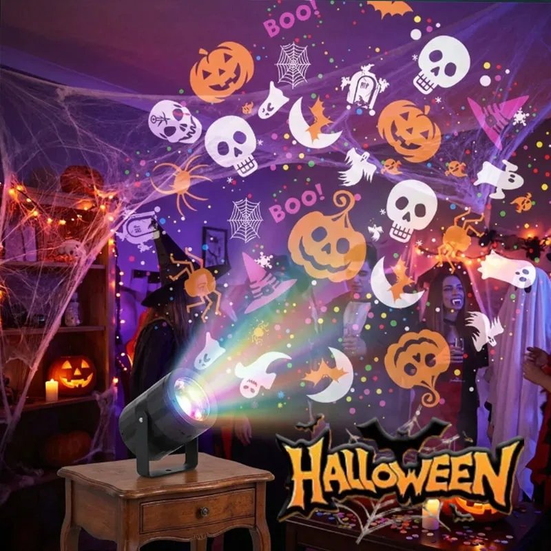 1-4PCS USB Halloween Projection Lamp Pumpkin Bat Spider Dynamic Patterns  for Bedroom Party Wall Decor
