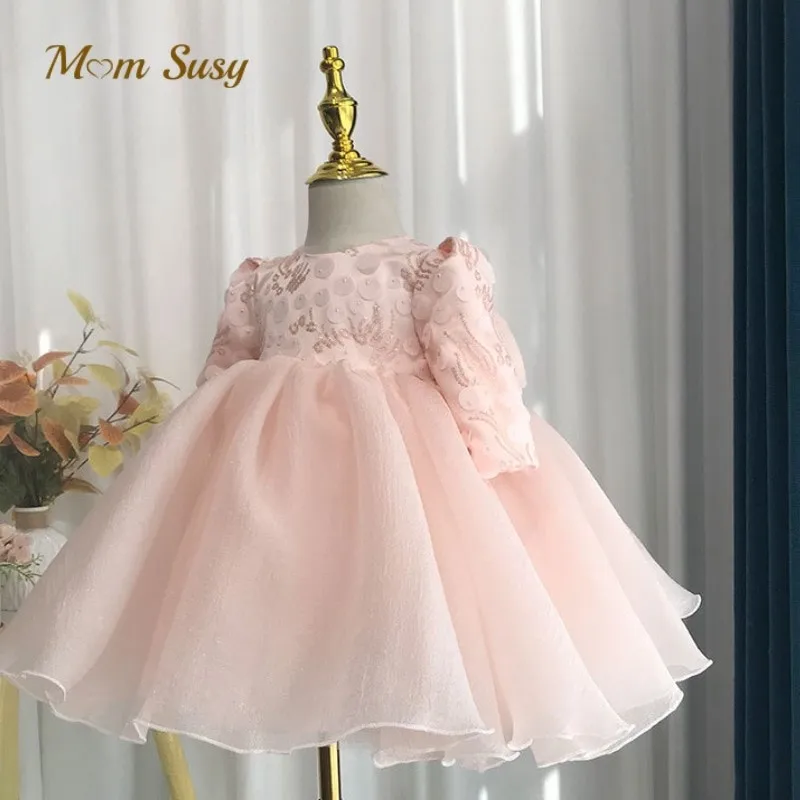 

Baby Girl Princess Sequins Bow Dress Long Sleeve Infant Toddler Child Elegant Vestido Wedding Birthday Party Baby Clothes 1-10Y