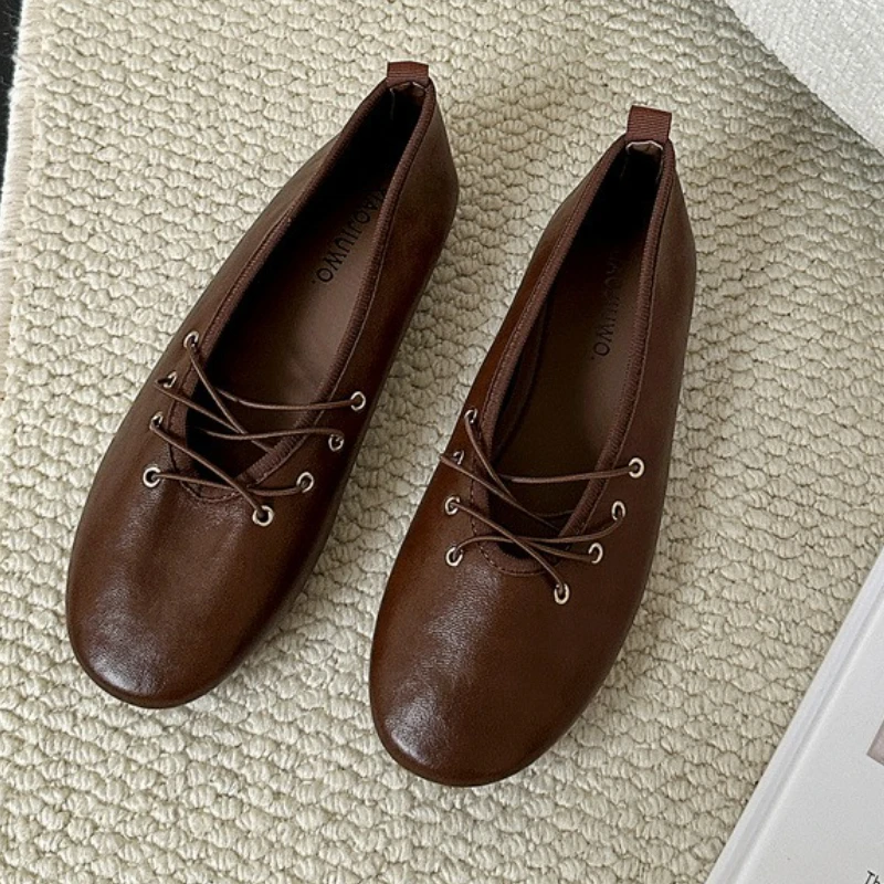 Brand Round Toe Flat Women Shoes Spring Autumn New Retro Casual Single Shoes Comfort Soft Sole Fashion Ballet Flat Shoes Women