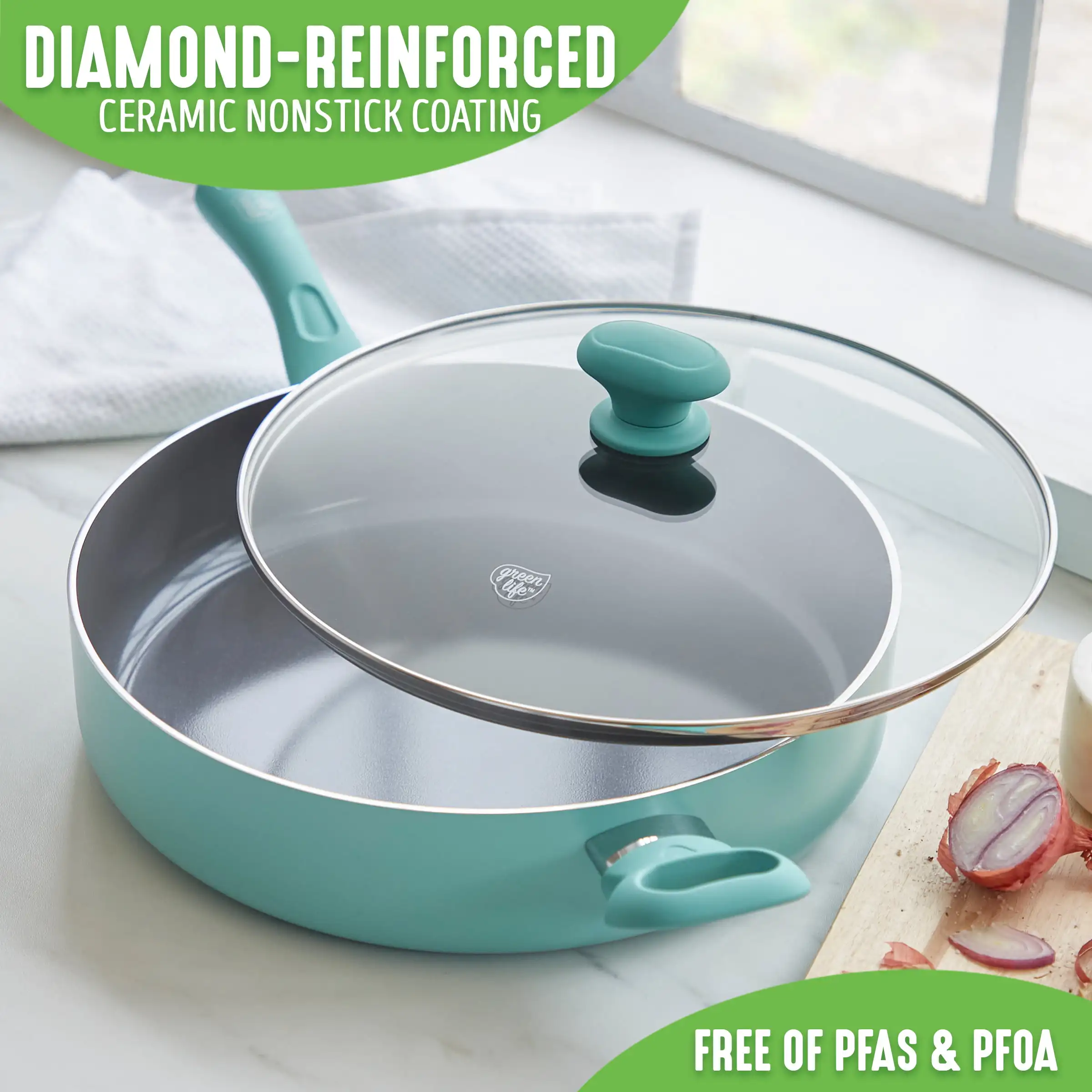 Diamond Ceramic Non-stick 5 Qt. Saute Pan, Turquoise egg pan  pancake pan  egg pan fry  panelas  cast iron pan