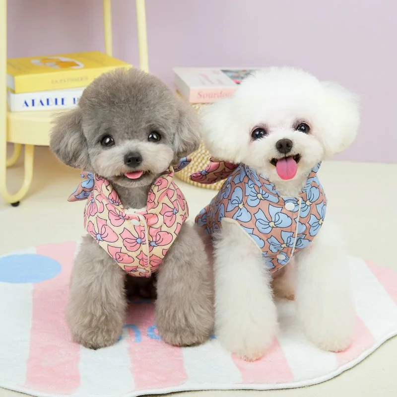 

Bow Pattern Dog Clothes Winter Pet Clothing Poodle Warm Down Coat Teddy Thickened Clothes Puppy Pretty Jacket