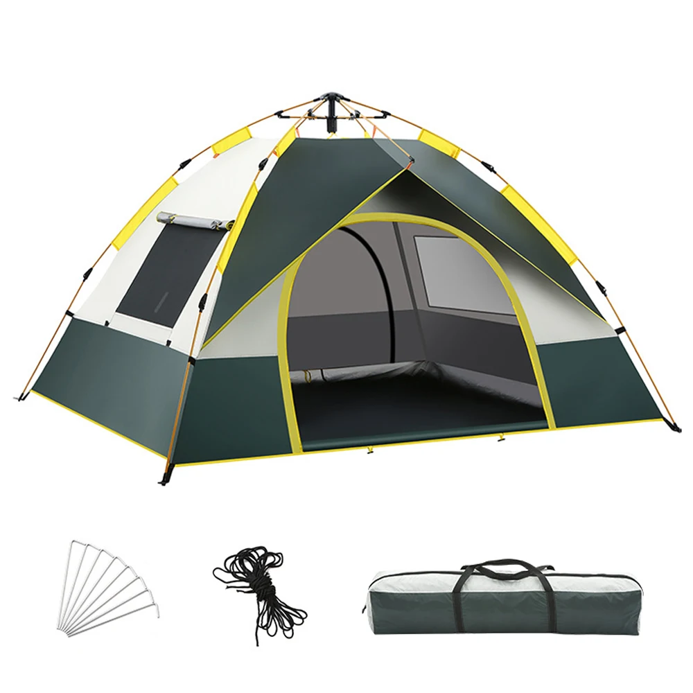 NEUES Camping-Kuppelzelt für 3–4 Personen, schnelles Aufbau, Outdoor-Zelt, wind- und regenfest, UV-Schutz, Unterstand, 2 Türen und 2 Windo