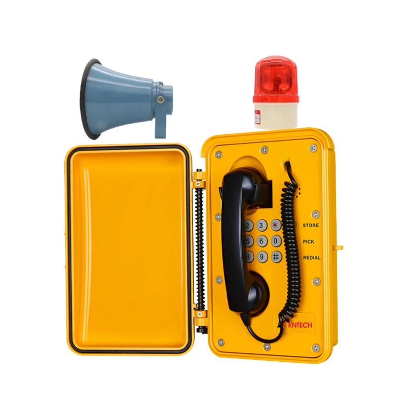 SIP Broadcasting Weatherproof Corded Telephone Public Address System with Loudspeaking Sounder Beacon Light Tunnel