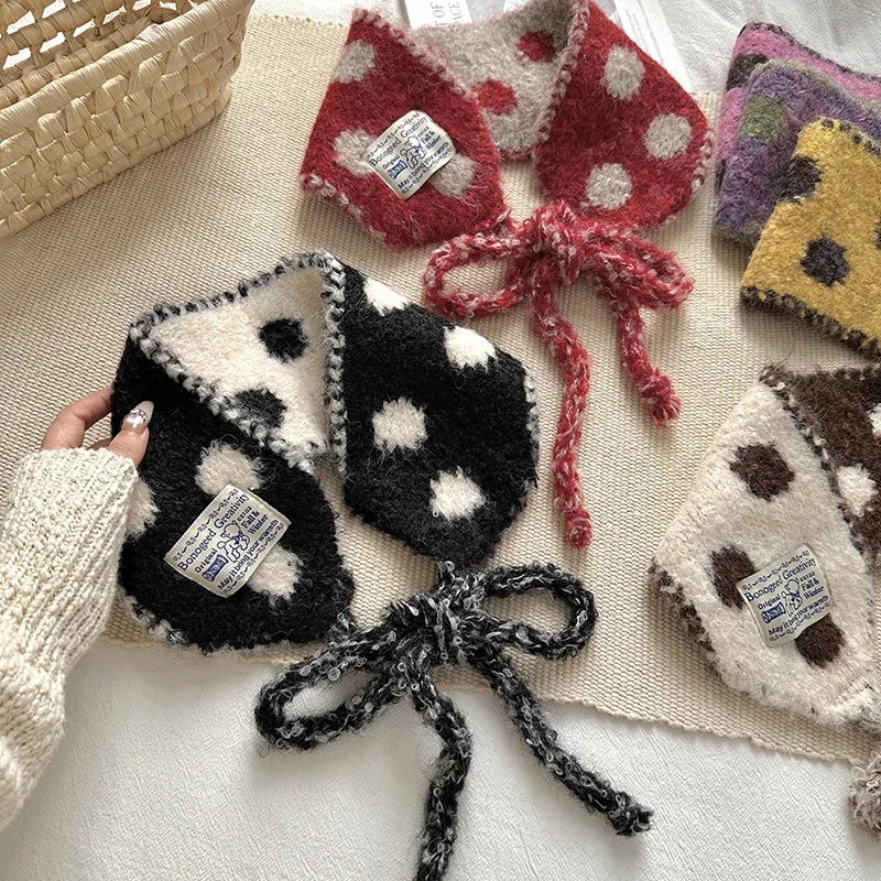 

Korean Style Polka-Dot Self-Tie Small Scarf Knitted Headscarf Women Autumn and Winter Warm Ear Protection Versatile Earmuffs