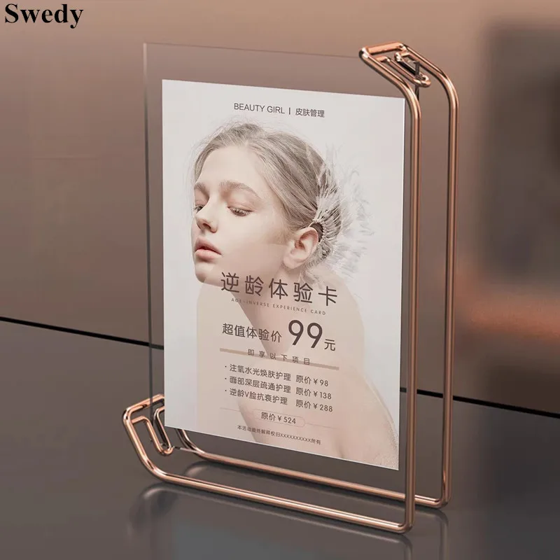 A4 210x297mm Metal Picture Photo Pressed Flower Frame Wedding Gift Table Menu Paper Acrylic Sign Holder Display Stand