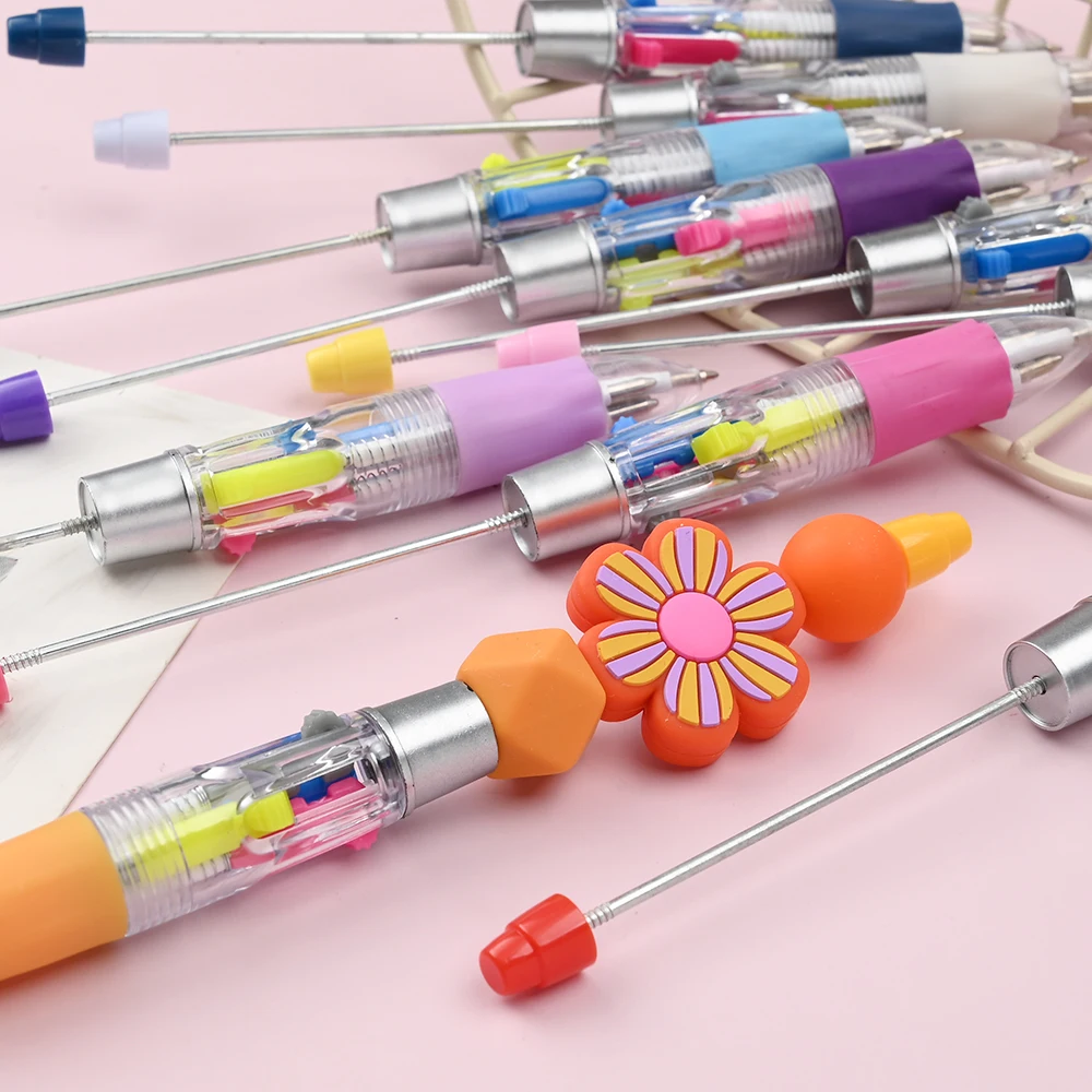 

10pcs 16cm Plastic Ballpoint Four-Color Pen Randomly Beaded Ballpoint Pen DIY for Students and Teachers Party Birthday Gift