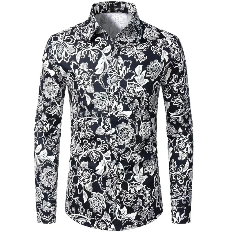 Fashion Flowers 3D Print Men's Long Sleeve Shirts Fashion Button-Down Tops 2025 Autumn New Casual Men's Casual Lapel Shirts