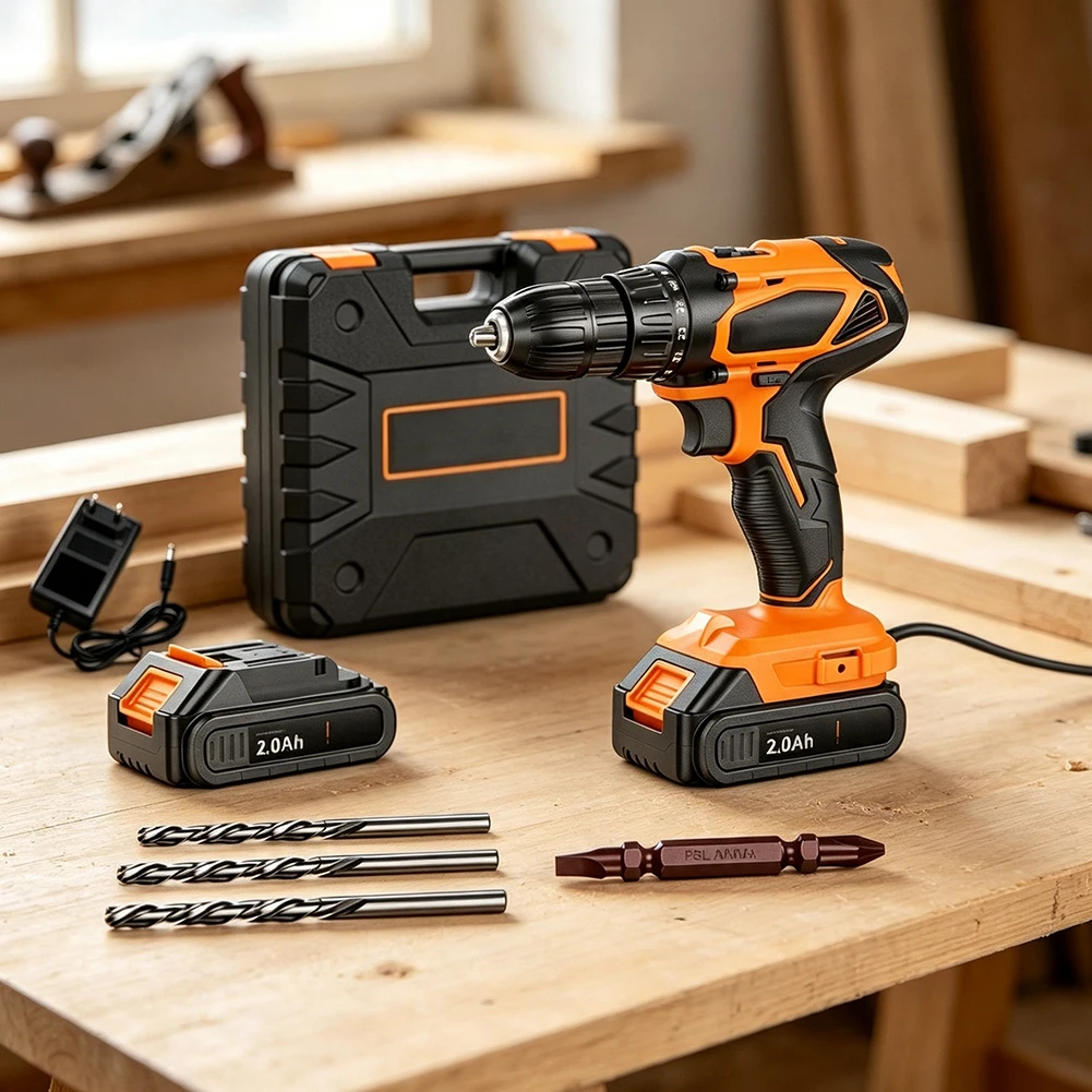 for V6 for Compatible 21V Electric Drill with 10mm Chuck LED Light 3 Drill Bits 65mm Bit and Charger Set for V6