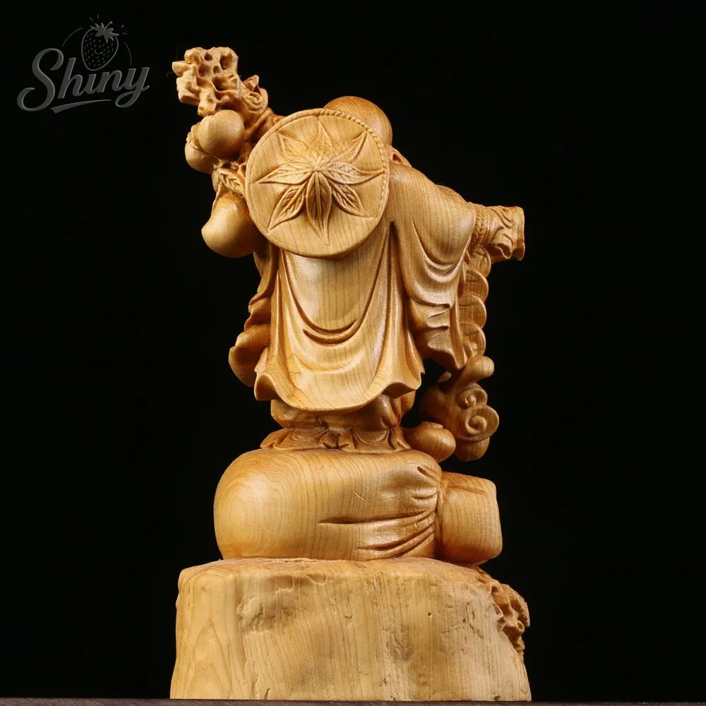 Cliff Cypress Wood Carving Pick Copper Money Big Belly Maitreya Buddha Happy Laughing Buddha Ornament Home Decoration Crafts