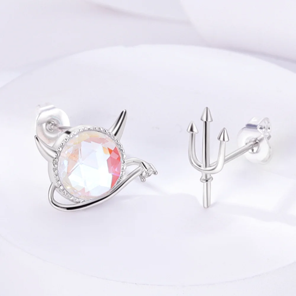 Pendientes de plata de ley 925 con forma de Tridente del diablo para mujer, aretes con dijes de compromiso de boda, regalo de joyería