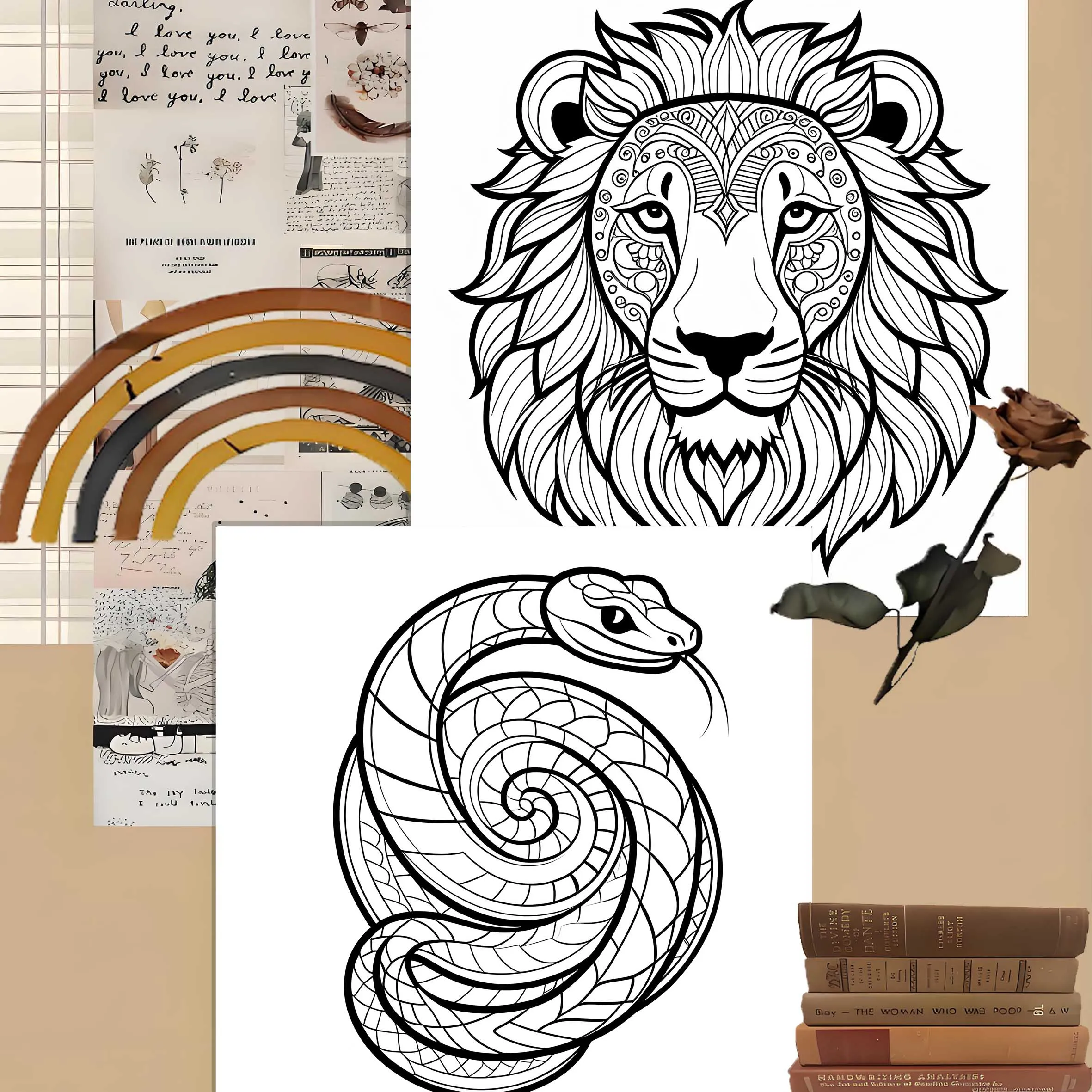 Mandala Animal Art Coloring Book 24 Page Gift For Adult Picture Book Birthday Party Relieve Stress Kill Time Graffiti Painting