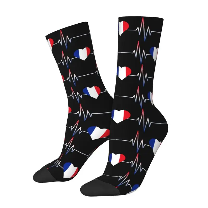 Funny France Heartbeat French Flag Socks Men Women Warm 3D Printing Football Sports Socks