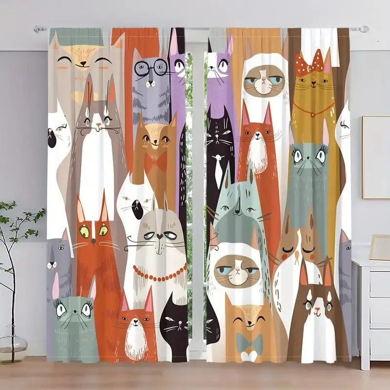 

Шторы с принтом кота из мультфильмов и аниме, спальня и гостиная, украшение дома, украшение комнаты