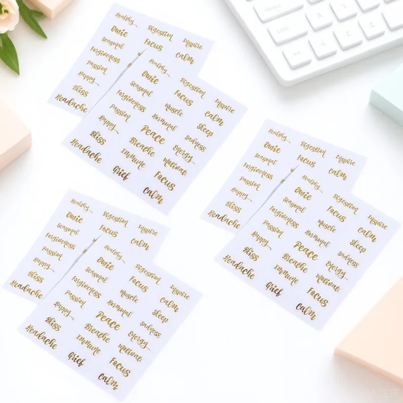 

6 шт. золотых наклеек-букв, 6 листов, водонепроницаемые декоративные этикетки для флаконов с эфирными маслами, наклейки для флаконов духов, самоклеящиеся